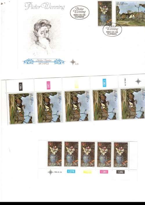 1 X RSA FDC PIETER WENNING 1980 PLUS 2 X CONTROL BLOCKS OF 5 MINT STAMPS EACH SEE PICS