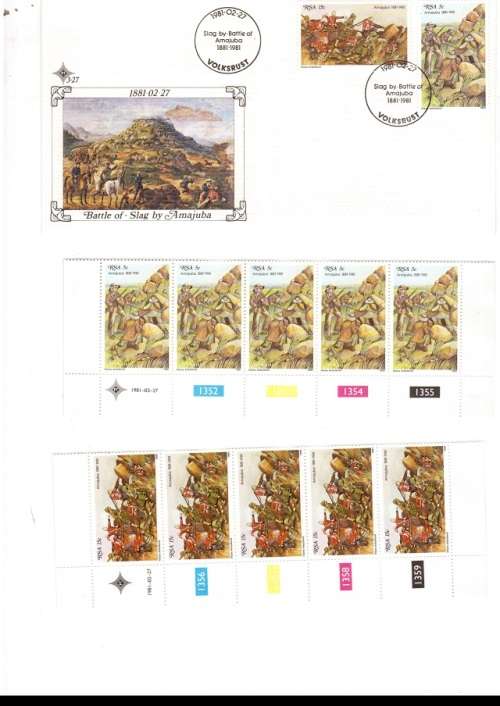 1 X RSA FDC BATTLE OF MAJUBA 1981 PLUS 2 X CONTROL BLOCKS OF 5 MINT STAMPS EACH SEE PICS