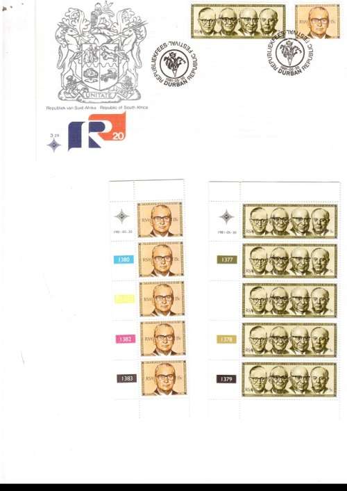 1 X RSA FDC DURBAN FESTIVAL 1981 PLUS 2 X CONTROL BLOCKS OF 5 MINT STAMPS EACH SEE PICS