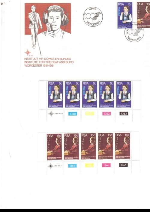 1 X RSA FDC DEAF AND BLIND 1981 PLUS 2 X CONTROL BLOCKS OF 5 MINT STAMPS EACH SEE PICS