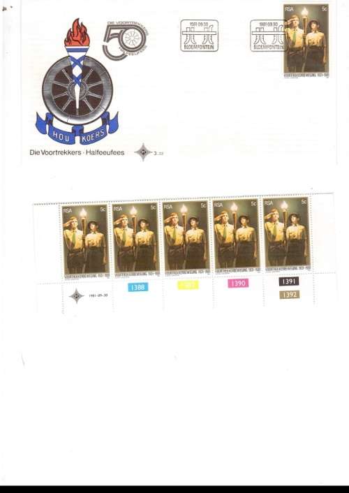 1 X RSA FDC VOORTREKKERS 1981 PLUS CONTROL BLOCK OF 5 MINT STAMPS SEE PICS