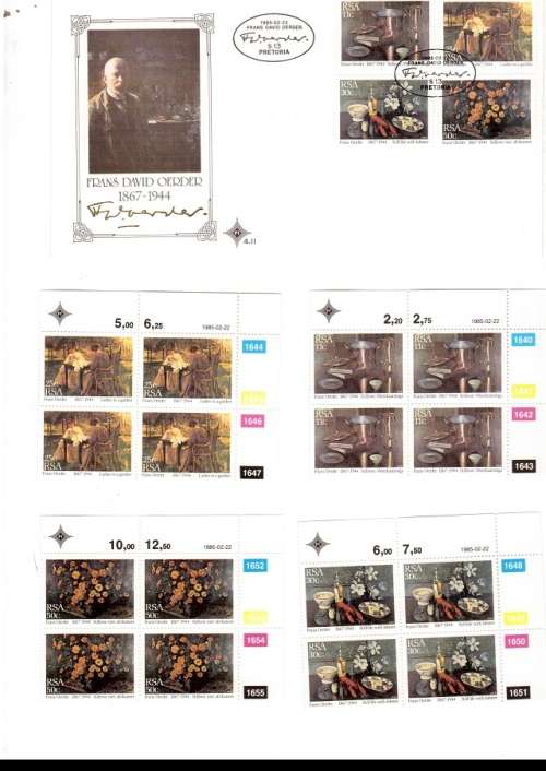 1 X RSA FDC FRANS OERDER 1985 PLUS 4 X CONTROL BLOCKS OF 4 X MINT STAMPS EACH SEE PICS