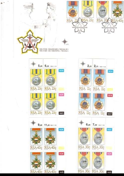 1 X RSA FDC MILITARY MEDALS 1984 PLUS 4 X CONTROL BLOCKS OF 4 STAMPS EACH SEE PICS