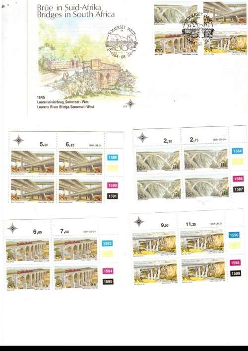 1 X RSA FDC BRIDGES SA 1984 PLUS 4 X CONTROL BLOCKS OF 4 MINT STAMPS EACH SEE PICS