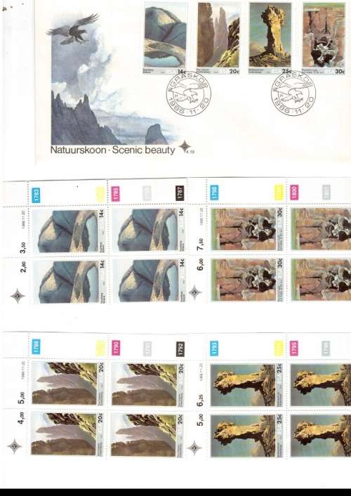 1 X RSA FDC SCENIC BEAUTY 1986 PLUS 4 X CONTROL BLOCKS OF 4 MINT STAMPS EACH SEE PICS