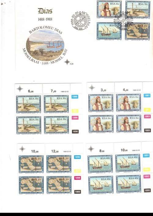 1 X RSA FDC MOSSEL BAY 1988 PLUS 4 X CONTROL BLOCKS OF 4 MINT STAMPS EACH SEE PICS