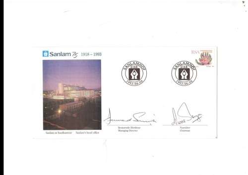 RSA COVER SANLAM SIGNED BY MANAGING DIRECTOR AND CHAIRMAN 1918 TO 1993 NO 13 OF 150 COLLECTORS ITEM