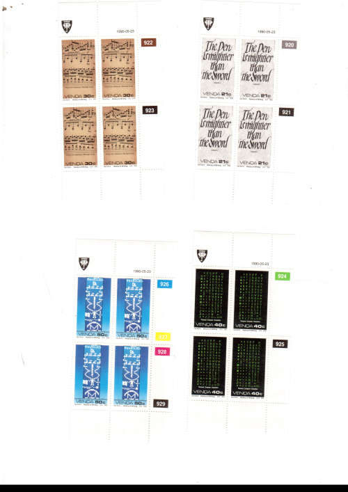 VENDA 4 X CONTROL BLOCKS WITH 4 MINT STAMPS 23/5/1990 SEE PICS
