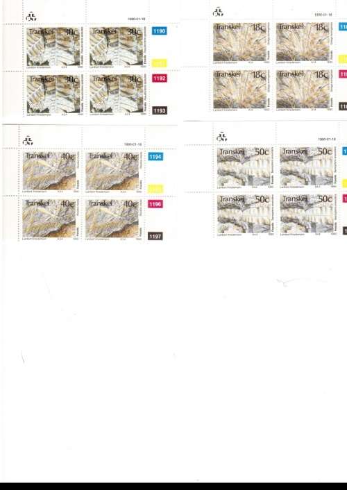 TRANSKEI 4 X CONTROL BLOCKS WITH 4 MINT STAMPS EACH 18/1/1990 SEE PICS