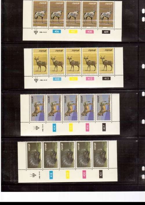 SOUTH WEST AFRICA  17 X CONTROL BLOCKS OF 5 MINT STAMPS EACH 1/10/1980 SEE PICS