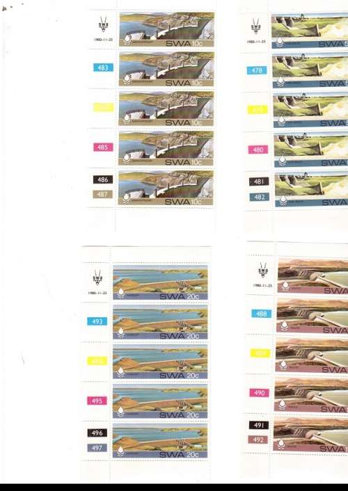 SOUTH WEST AFRICA 10 X CONTROL BLOCKS OF 5 MINT STAMPS EACH 1980 SEE PICS