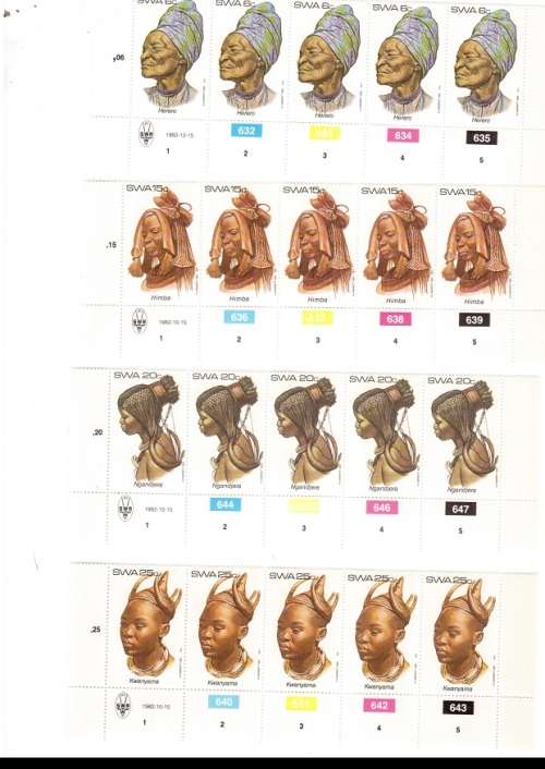 SOUTH WEST AFRICA 20 X CONTROL BLOCKS  WITH 92 MINT STAMPS SEE PICS