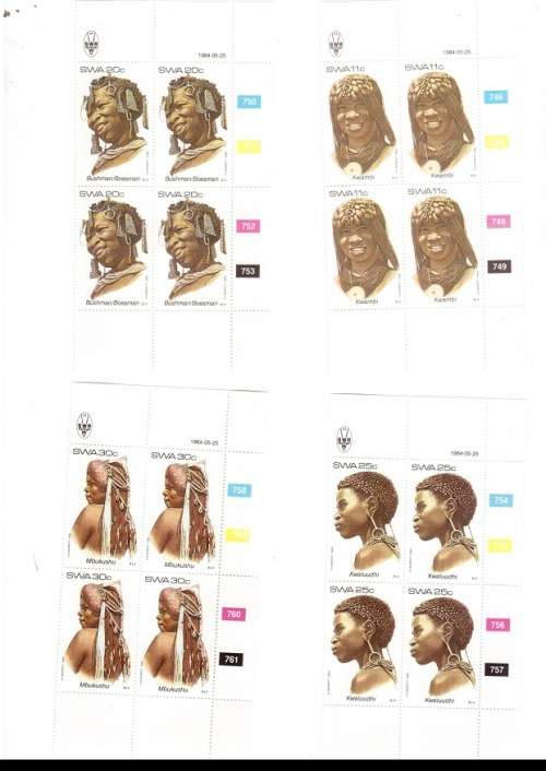 SOUTH WEST AFRICA 20 X CONTROL BLOCKS  WITH 92 MINT STAMPS SEE PICS