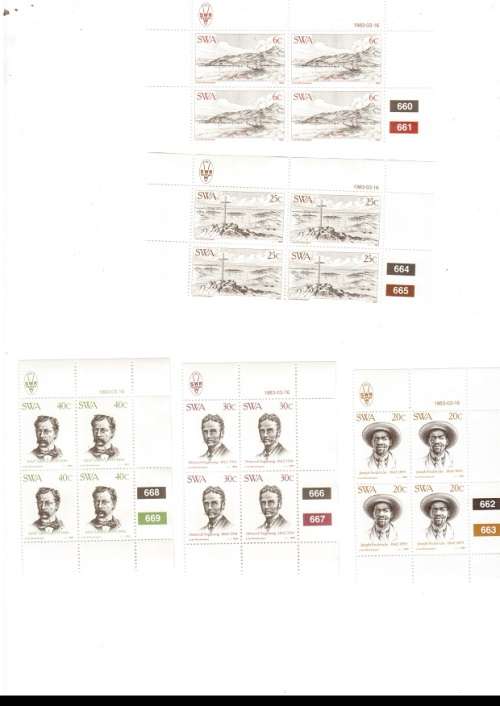 SOUTH WEST AFRICA 28 X CONTROL BLOCKS OF 4 MINT STAMPS EACH SEE PICS