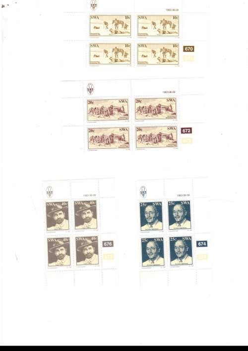 SOUTH WEST AFRICA 28 X CONTROL BLOCKS OF 4 MINT STAMPS EACH SEE PICS