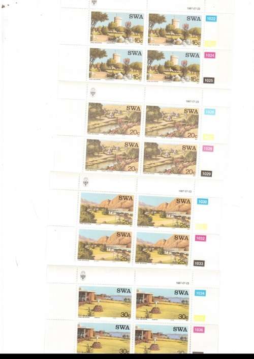 SOUTH WEST AFRICA 36 X CONTROL BLOCKS OF 4 MINT STAMPS EACH SEE PICS
