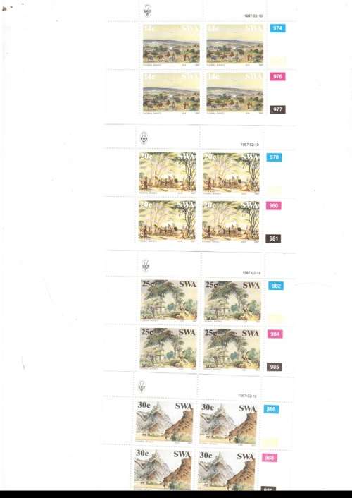 SOUTH WEST AFRICA 36 X CONTROL BLOCKS OF 4 MINT STAMPS EACH SEE PICS