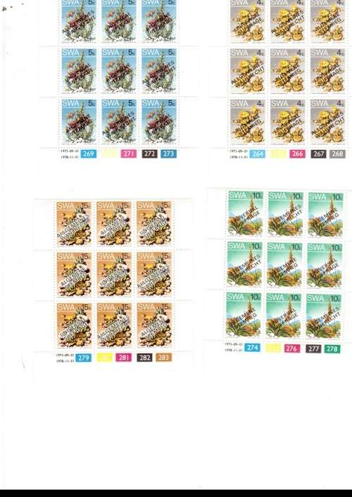 SOUTH WEST AFRICA 39 X CONTROL BLOCKS WITH 6 MINT STAMPS EACH SEE PICS
