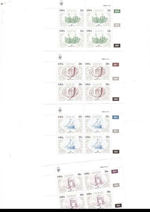 SOUTH WEST AFRICA  15 X CONTROL BLOCKS OF 4 MINT STAMPS EACH SEE PICS