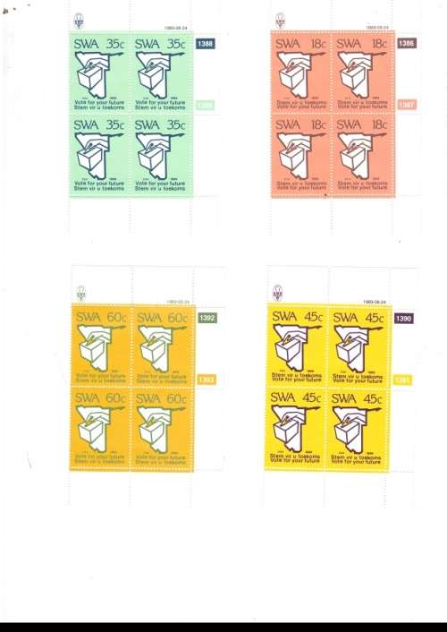 SOUTH WEST AFRICA  15 X CONTROL BLOCKS OF 4 MINT STAMPS EACH SEE PICS