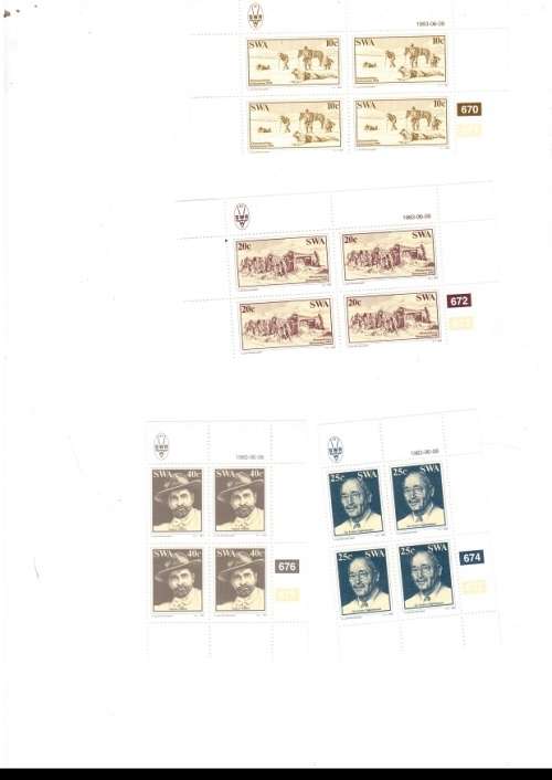 SOUTH WEST AFRICA  15 X CONTROL BLOCKS OF 4 MINT STAMPS EACH SEE PICS