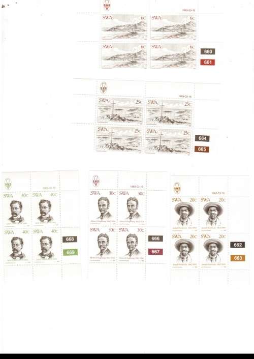 SOUTH WEST AFRICA  15 X CONTROL BLOCKS OF 4 MINT STAMPS EACH SEE PICS