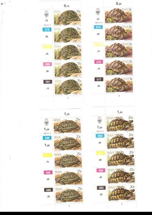 SOUTH WEST AFRICA 10 X CONTROL BLOCKS OF 5 MINT STAMPS EACH SEE PICS