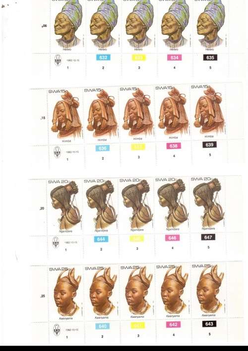 SOUTH WEST AFRICA 10 X CONTROL BLOCKS OF 5 MINT STAMPS EACH SEE PICS
