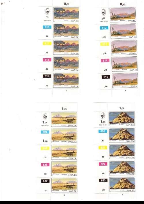 SOUTH WEST AFRICA 10 X CONTROL BLOCKS OF 5 MINT STAMPS EACH SEE PICS