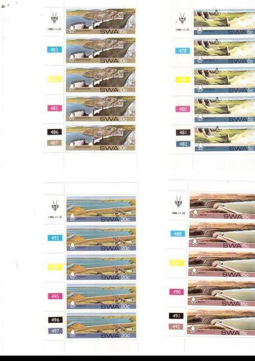 SOUTH WEST AFRICA 10 X CONTROL BLOCKS OF 5 MINT STAMPS EACH SEE PICS