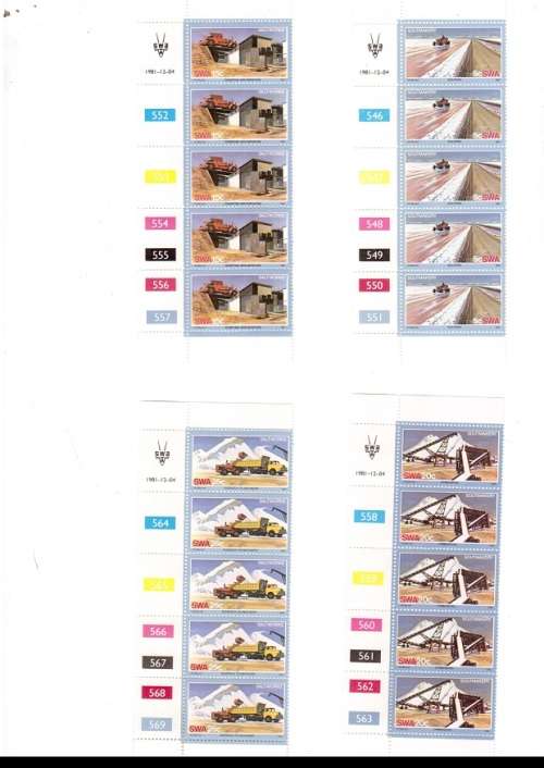 SOUTH WEST AFRICA 10 X CONTROL BLOCKS OF 5 MINT STAMPS EACH SEE PICS