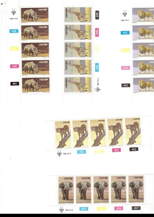 SOUTH WEST AFRICA 17 CONTROL BLOCKS OF 5 MINT STAMPS EACH 1980 SEE PICS
