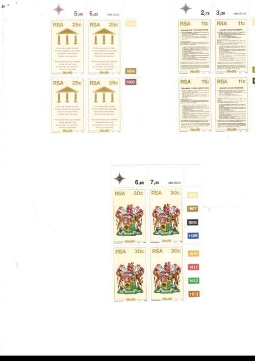 REPUBLIC OF SOUTH AFRICA 47 X CONTROL BLOCKS  OF 4 MINT STAMPS EACH SEE PICS