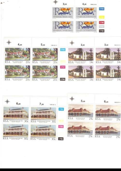 REPUBLIC OF SOUTH AFRICA 33 X CONTROL BLOCKS OF 4 MINT STAMPS EACH SEE PICS