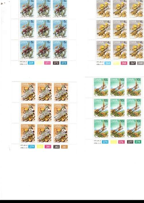 SOUTH WEST AFRICA  1973 6 CONTROL BLOCKS OF 9 MINT STAMPS EACH SEE PICS