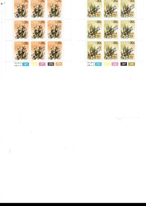 SOUTH WEST AFRICA  1973 6 CONTROL BLOCKS OF 9 MINT STAMPS EACH SEE PICS