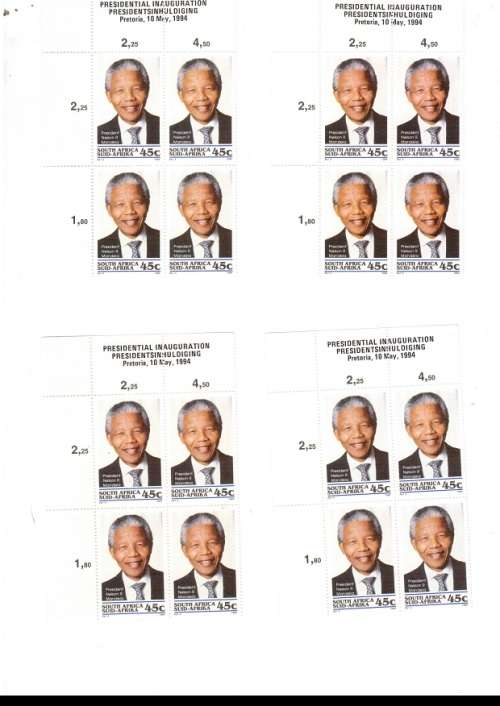 RSA 1994 NELSON MANDELA 4 X CONTROL BLOCKS OF 4 MINT STAMPS PLUS 12 SINGLE .45 CENT MINT STAMPS