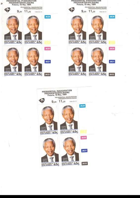MANDELA RSA 1994  3 X CONTROL BLOCKS OF 4 X MINT 45 CENT STAMPS EACH CV R 540.00 SEE PICS