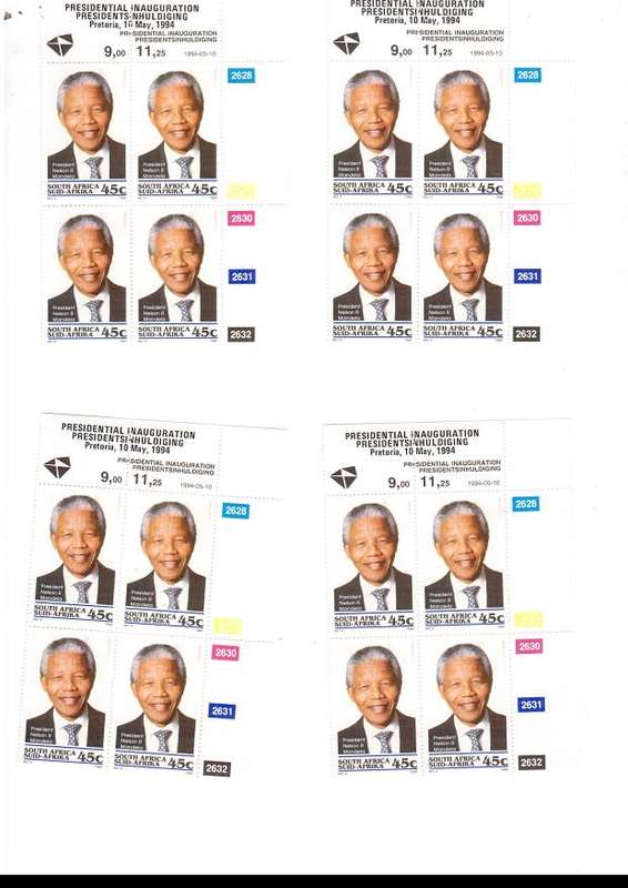 MANDELA 1994 19 X CONTROL BLOCKS OF 4 X MINT STAMPS EACH .45 CENT CV R3420.00  BARGAIN SEE PICS