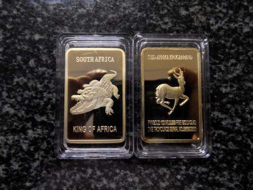 SOUTH AFRICA CROCODILE 1 OZ .999 24 K GOLD CLAD BAR SEE PICS