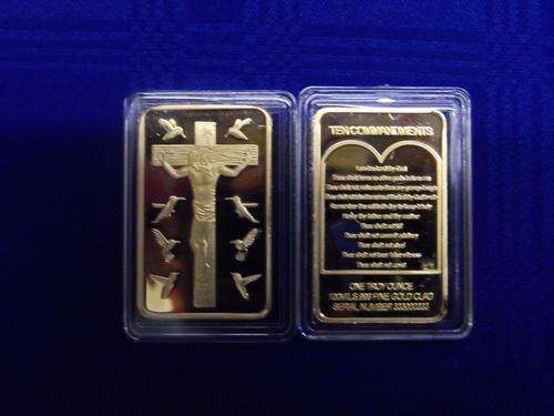 JESUS 10 COMMANDMENTS ONE TROY OUNCE 100 MILS .999 GOLD CLAD BAR SEE PICS!!!!!!!!!!!