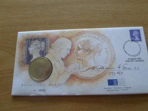 FIRST DAY COVER WILLIAM WYON BICENTENARY MEDAL  AND SIGNED SEE PICS!!!!!!1