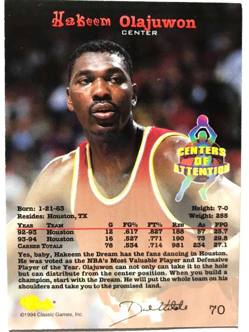 1994 Classic Hakeem Olajuwon Centers Of Attention #70 Houston Rockets