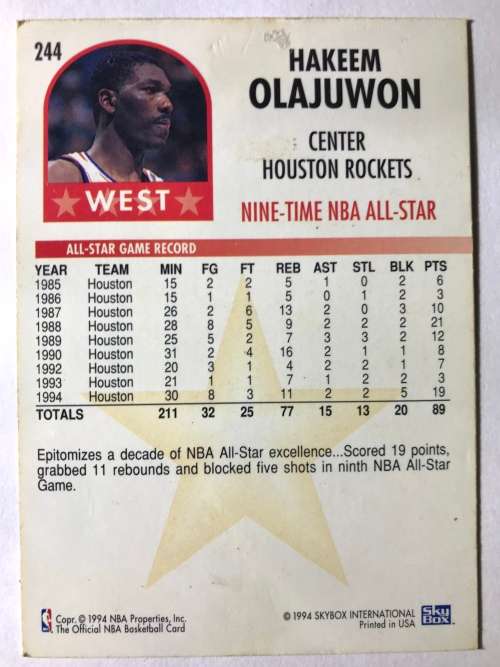 1994 Skybox NBA Basketball Hakeem Olajuwon All-Star