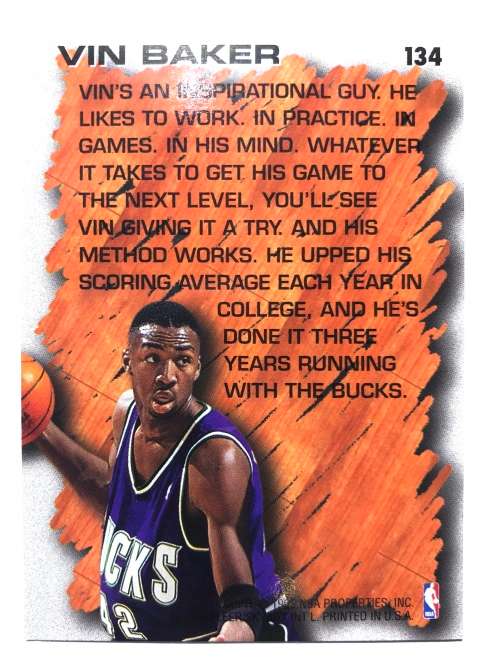 1996-97 Fleer NBA Basketball Hardwood Leader Vin Baker #134 Insert