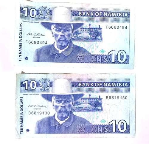 10$ Namibian Dollar Bank Note Lot (2) Kaptein Witbooi