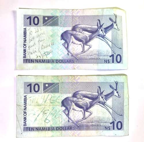 10$ Namibian Dollar Bank Note Lot (2) Kaptein Witbooi