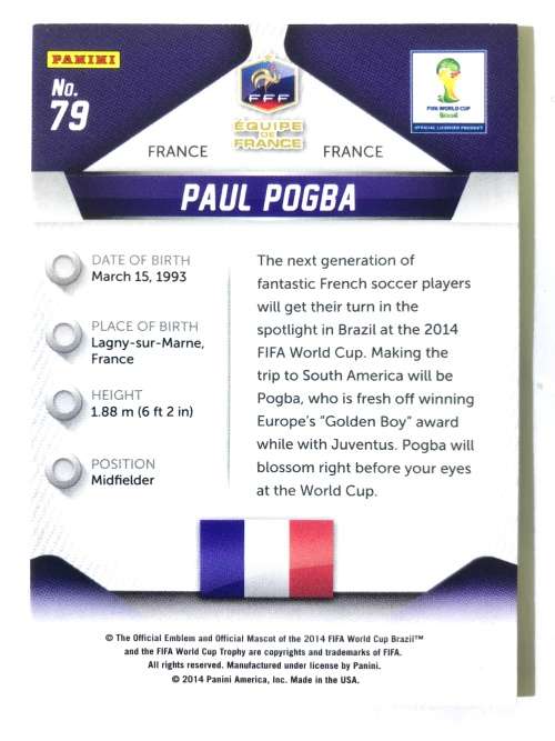 2014 Panini World Cup Prizm Paul Pogba Soccer Card #79