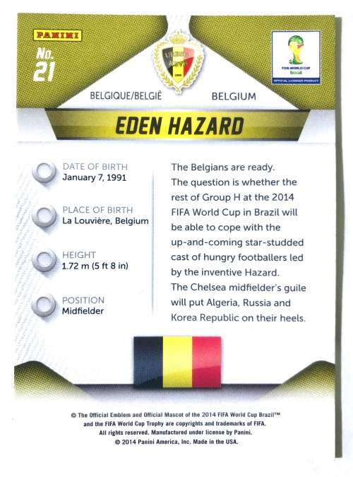 2014 Panini World Cup Prizm Eden Hazard #21