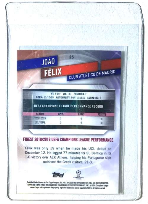 2020 Topps Finest UEFA Champions JOAO FELIX #25 Atletico De Madrid MINT